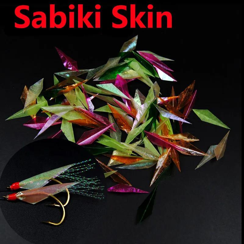 Sabiki-señuelo de pesca precortado, 50 piezas, piel de pescado Real, Flash, alas de plástico, colores mezclados brillantes, Material de fabricación de 6 tamaños - imagen 2