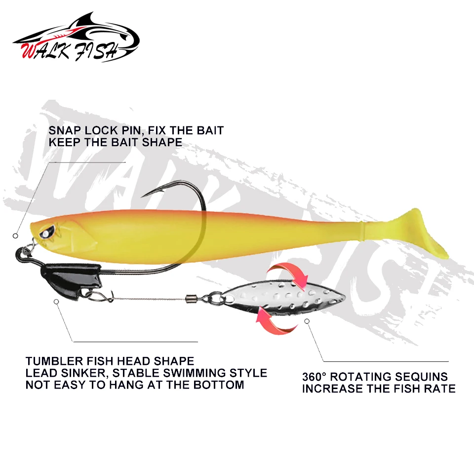 WALK FISH-señuelo de pesca con cabeza plomada, anzuelo de 5g, 6,5g, 8,5g, 12g con cucharas de hoja Salix, anzuelos de gusano giratorios que se hunden, 2 unids/lote - imagen 5