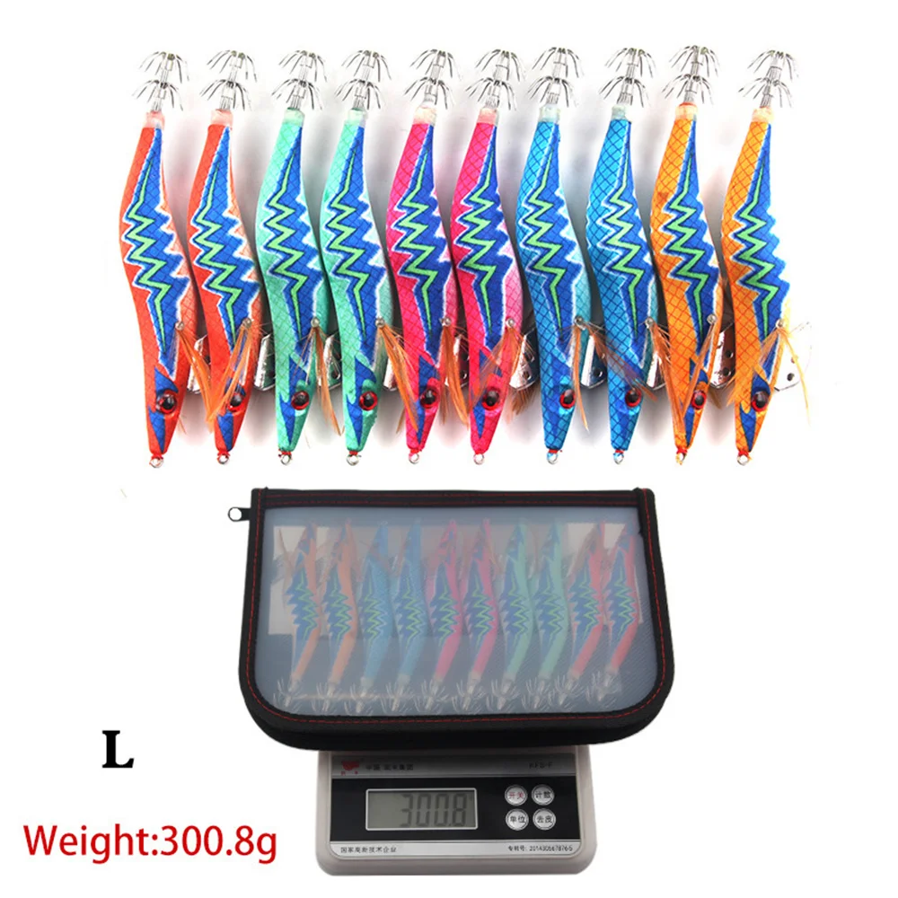 10 Uds. De cebo luminoso de madera para camarones falsos, plantilla de calamar Wobbler, señuelo de sepia, camarones de madera con 2,5 #   3.0 #   3.5 #   Sub cebo de carretera con anzuelo de calamar - imagen 4