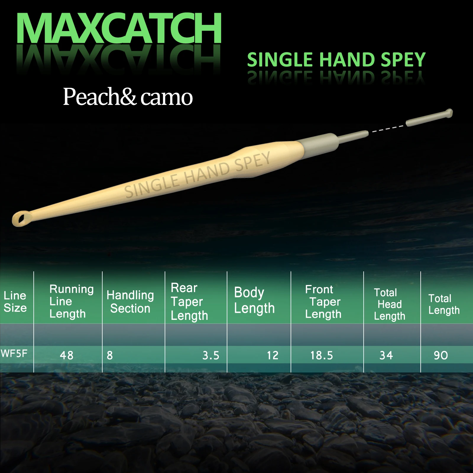 Línea de pesca con mosca Spey de una sola mano Maximumcatch WF3F-8F de 90 pies con 2 bucles soldados, cable de pesca con mosca de melocotón/camuflaje - imagen 3