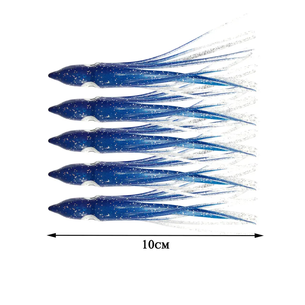 Atsuim-anzuelos de calamar para pesca, 10 piezas, faldas de pulpo, señuelos suaves de goma luminosa de 12cm, cebos artificiales de pez vela, colores mezclados - imagen 3