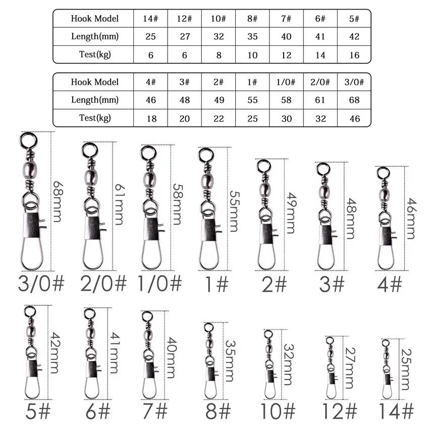 Caja de 10 unids/caja de eslabones giratorios de acero inoxidable 3/0 # a 14 #, Conector de pesca, rodamiento giratorio con broche, señuelo de anzuelo, accesorios de aparejos - imagen 2