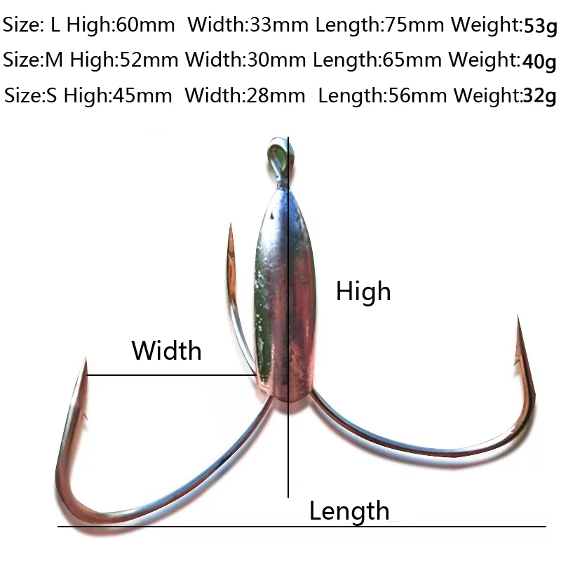 Anzuelos triples de pesca grandes afilados, 32g, 40g, 53g, 60g, con plomo, peso, aparejos de pesca, accesorios, 1 Uds. - imagen 5