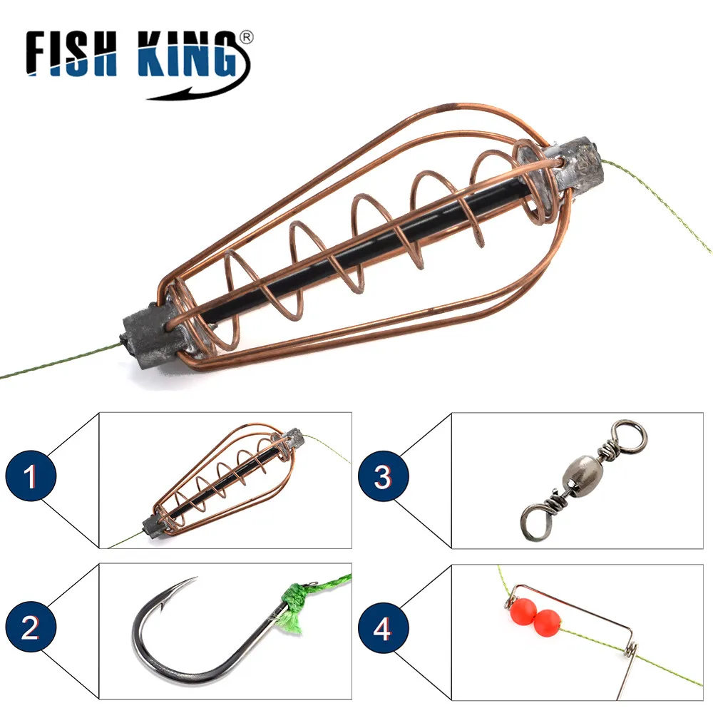 FISH KING-anzuelo de pesca, jaula de cebo, conjunto de señuelos artificiales, alimentador de pesca, cebo, bagre, aparejos de pesca - imagen 5
