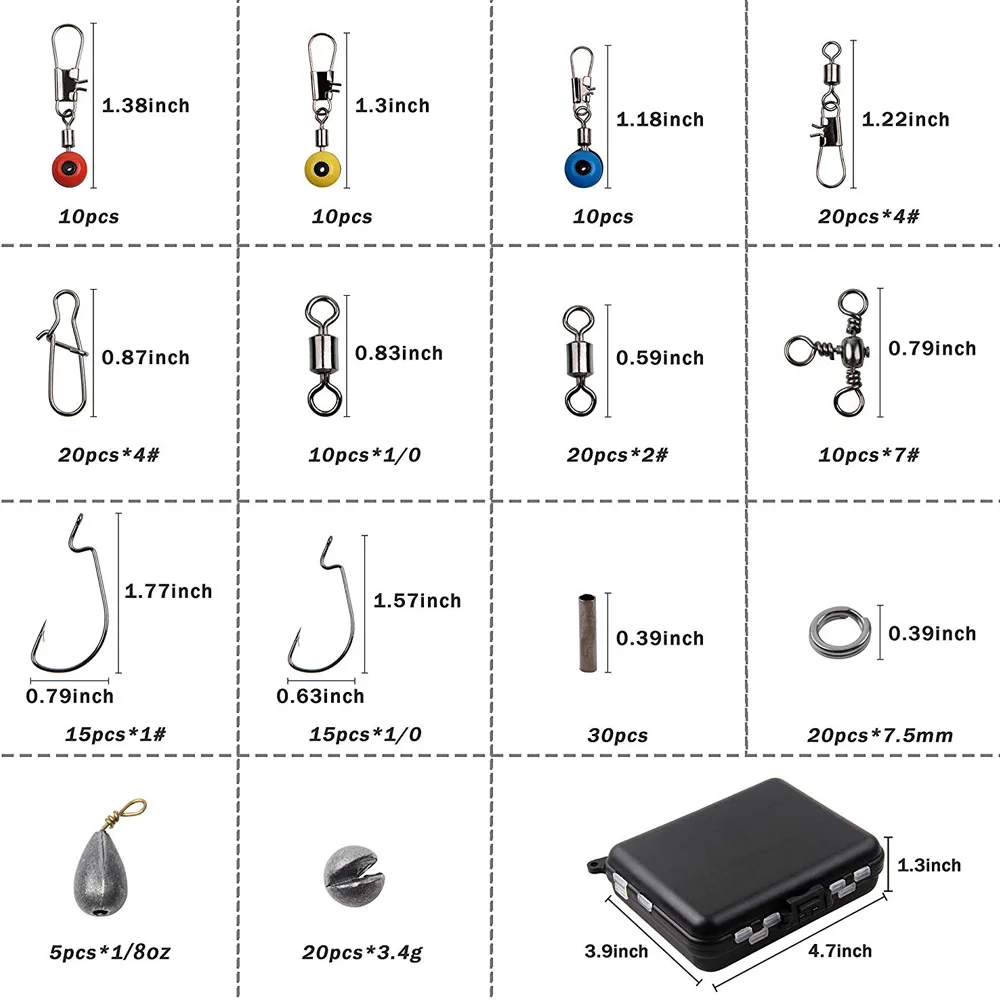 Kit de accesorios de pesca, anzuelos de pesca, cuentas giratorias, pesas, aparejos de pesca, 245 unids/lote por caja - imagen 3