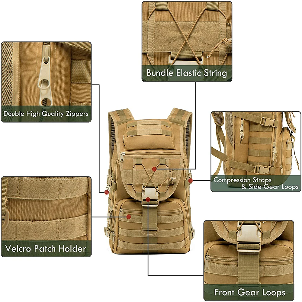 JYMCW-mochila táctica militar Molle, morral táctico para ordenador portátil, bolsa de supervivencia, paquete de asalto Bugout, 40L - imagen 3