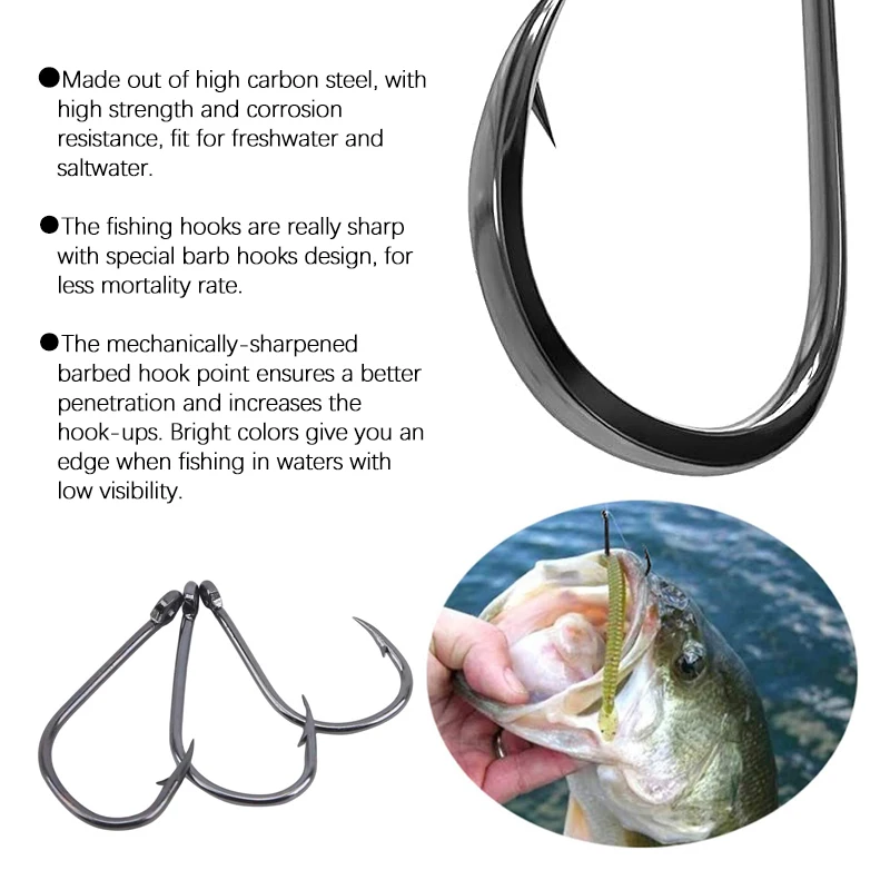 Anzuelos de pesca de acero al carbono, juego de anzuelos de púas torcidas, accesorios de aparejos, 3-12 #, 100 Uds. - imagen 4