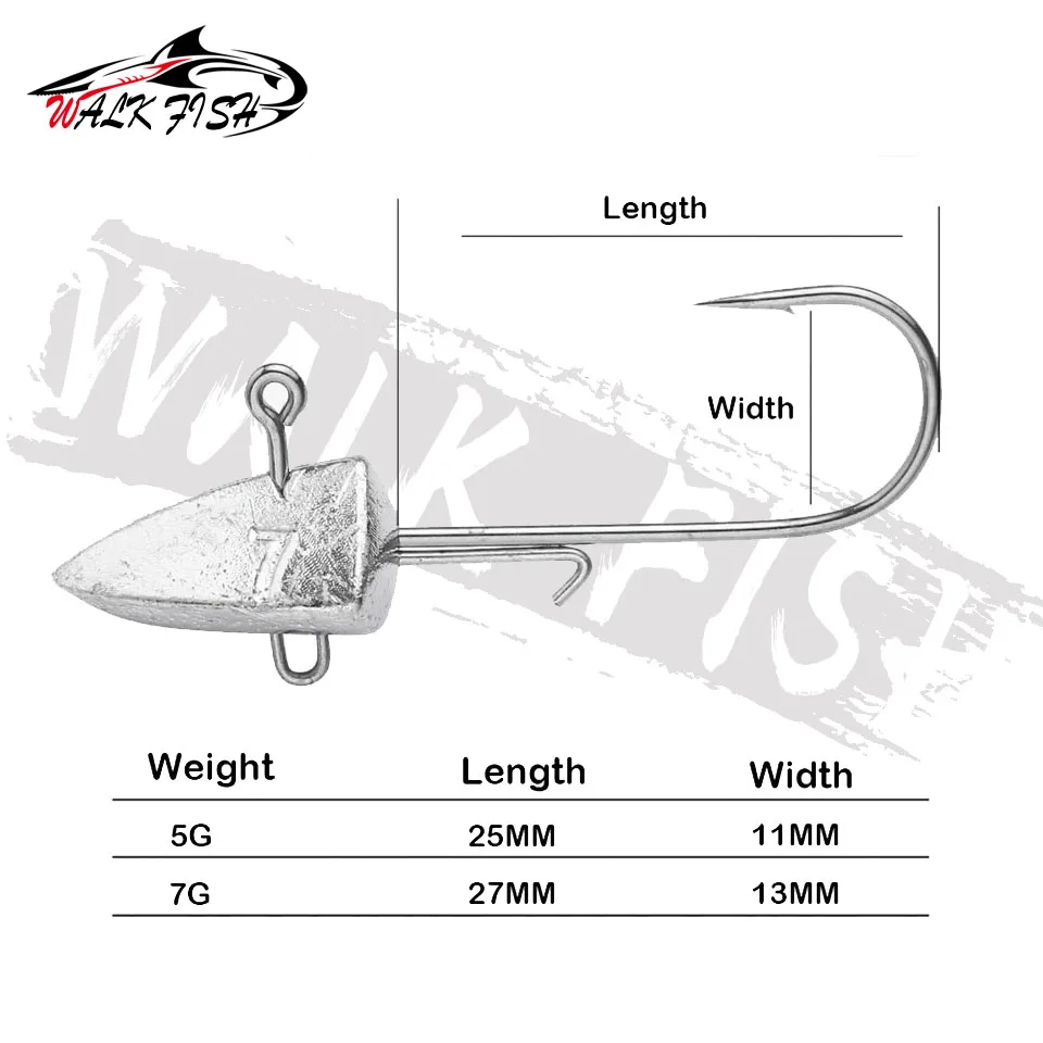 WALK FISH 8 unids/lote dardo Jighead anzuelos 5g 7g gusano pesca señuelo gancho suave plantilla cabeza cebo Artificial aparejos de pesca - imagen 4