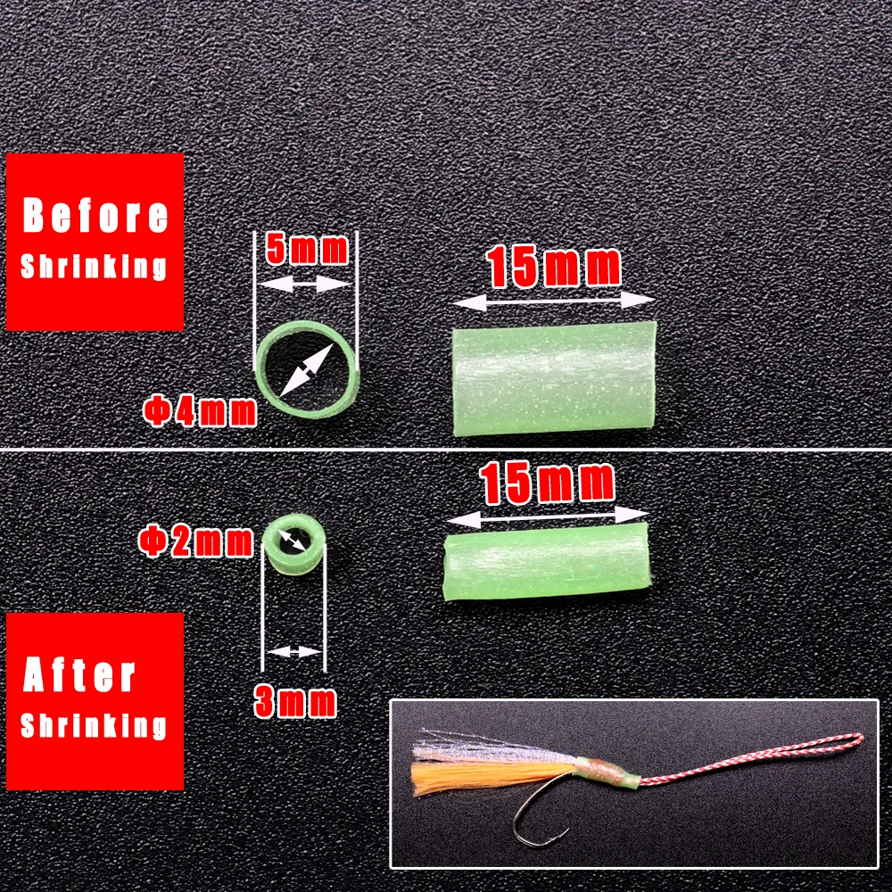 Bimoo-aparejos de pesca de agua salada, tubo retráctil de calentamiento, tamaño de 3mm x 15mm, accesorios para hacer Señuelos de Pesca de Mar, 100 Uds. - imagen 2