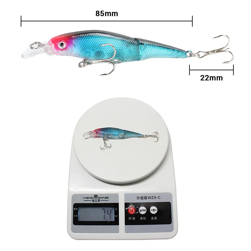 Señuelos de Pesca articulados Minnow, aparejos artificiales, secciones Wobblers, cebo SwimBaits para lucio y lubina, carpa Isca, 7,4g, 8,5 cm, 1 pieza