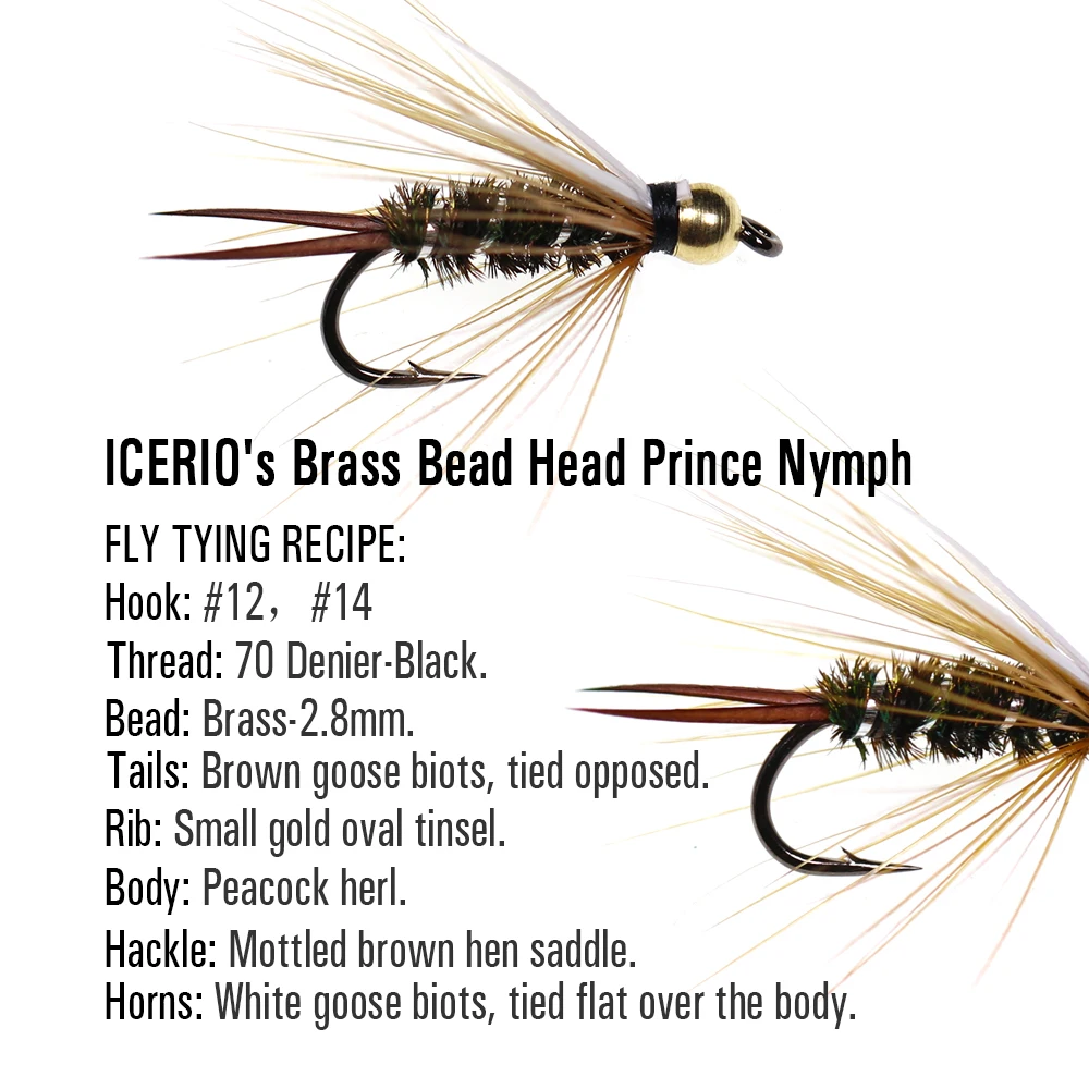 ICERIO señuelo de pesca con mosca, cabeza de cuentas de latón, Prince Nymph, trucha, 6 piezas - imagen 2