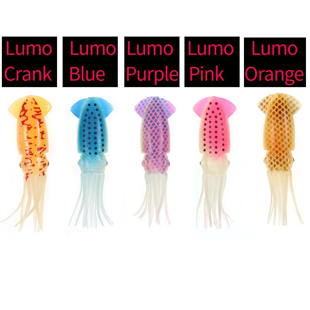 ¡Explore los colores vibrantes de estos señuelos de pesca en forma de calamar para una experiencia de pesca divertida y efectiva!