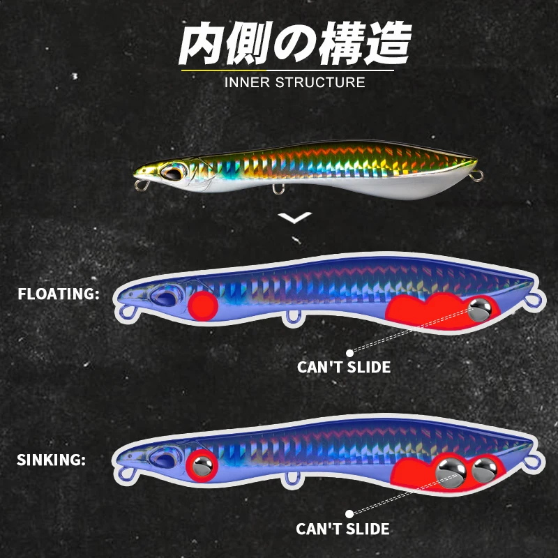 Señuelos de pesca con lápiz D1 WTD, 80mm, 115mm, hundimiento y flotante, 9 colores, cebo duro Artificial, aparejos de pesca 2021 - imagen 4