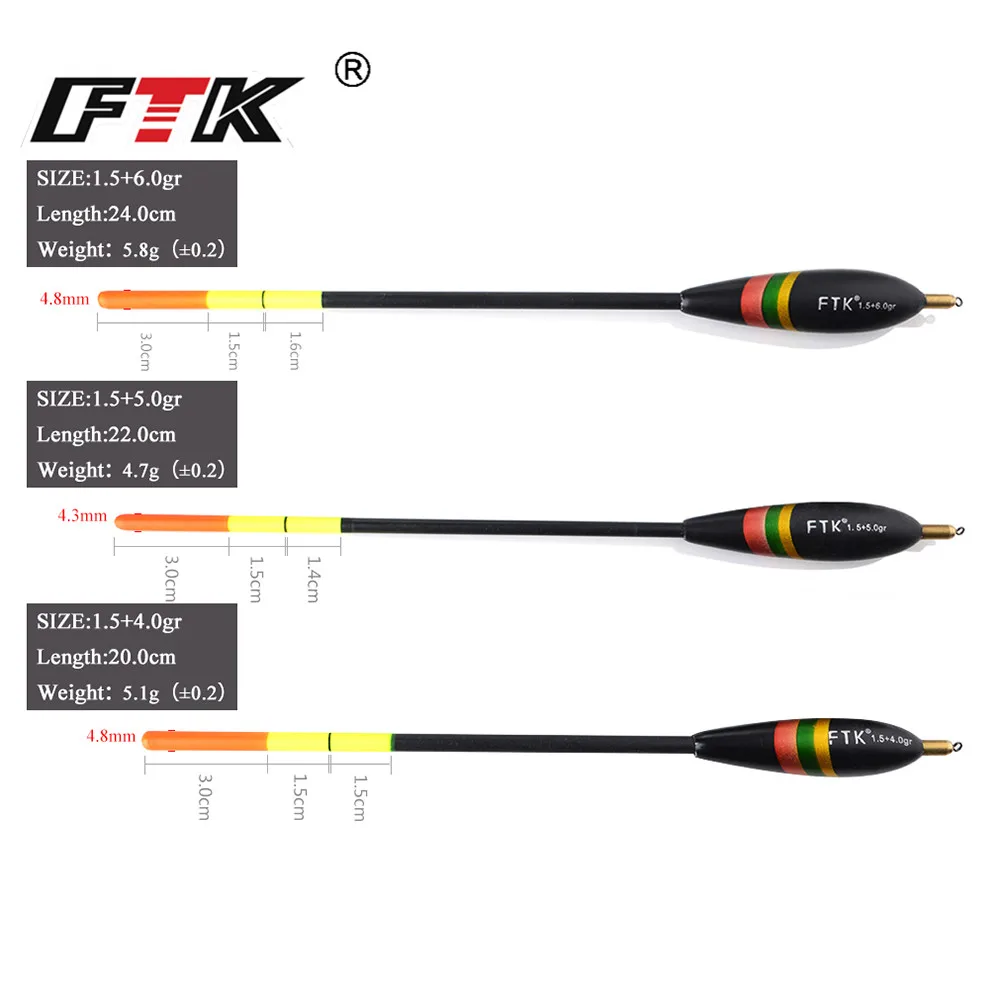 FTK Barguzinsky flotador de abeto 3 colores 3 unids/pack 4 unids/pack boya Vertical Bobber tamaño mixto accesorios de pesca de carpa