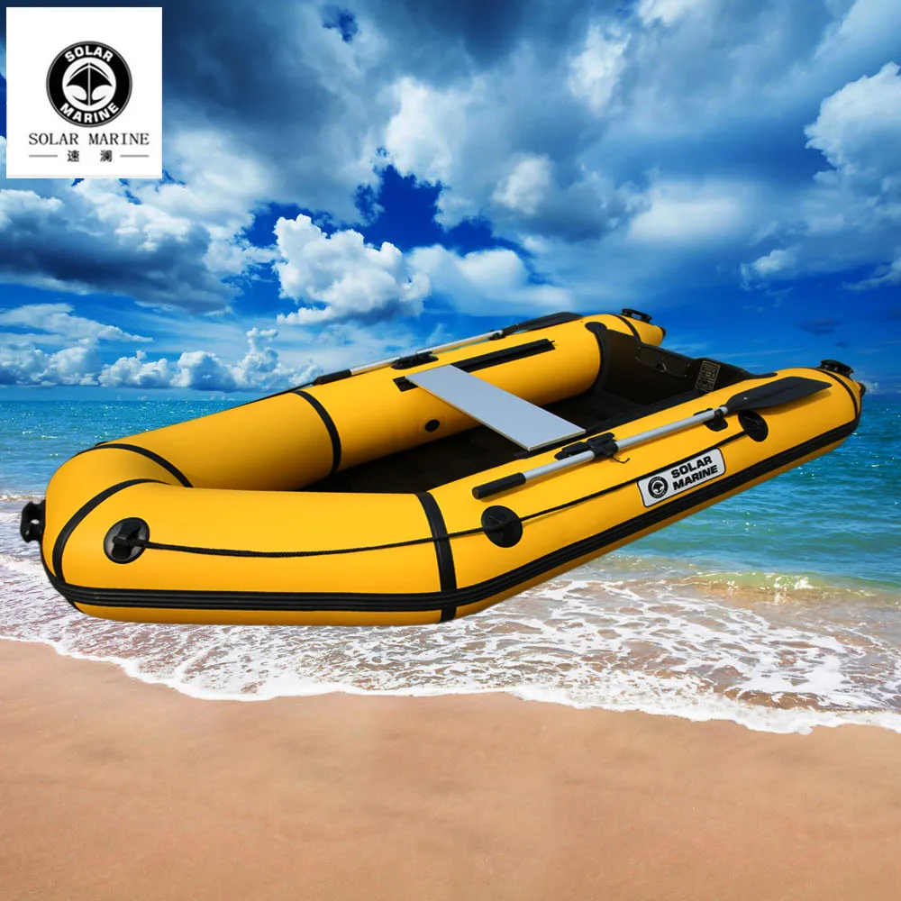 Barco de asalto inflable SolarMarine de PVC, bote de Kayak de velocidad, canoa con accesorios de suelo de madera para 3 personas, 0,9mm, pesca para el mar - imagen 2