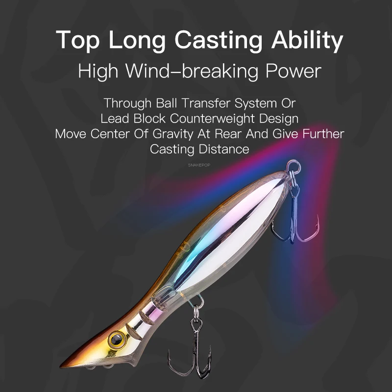 Kingdom SNAKEPOP-Señuelos de pesca Popper flotantes, 95mm, 115mm, 135mm, cebos de palo duro, Wobblers de reflejo de luz para lubina - imagen 4