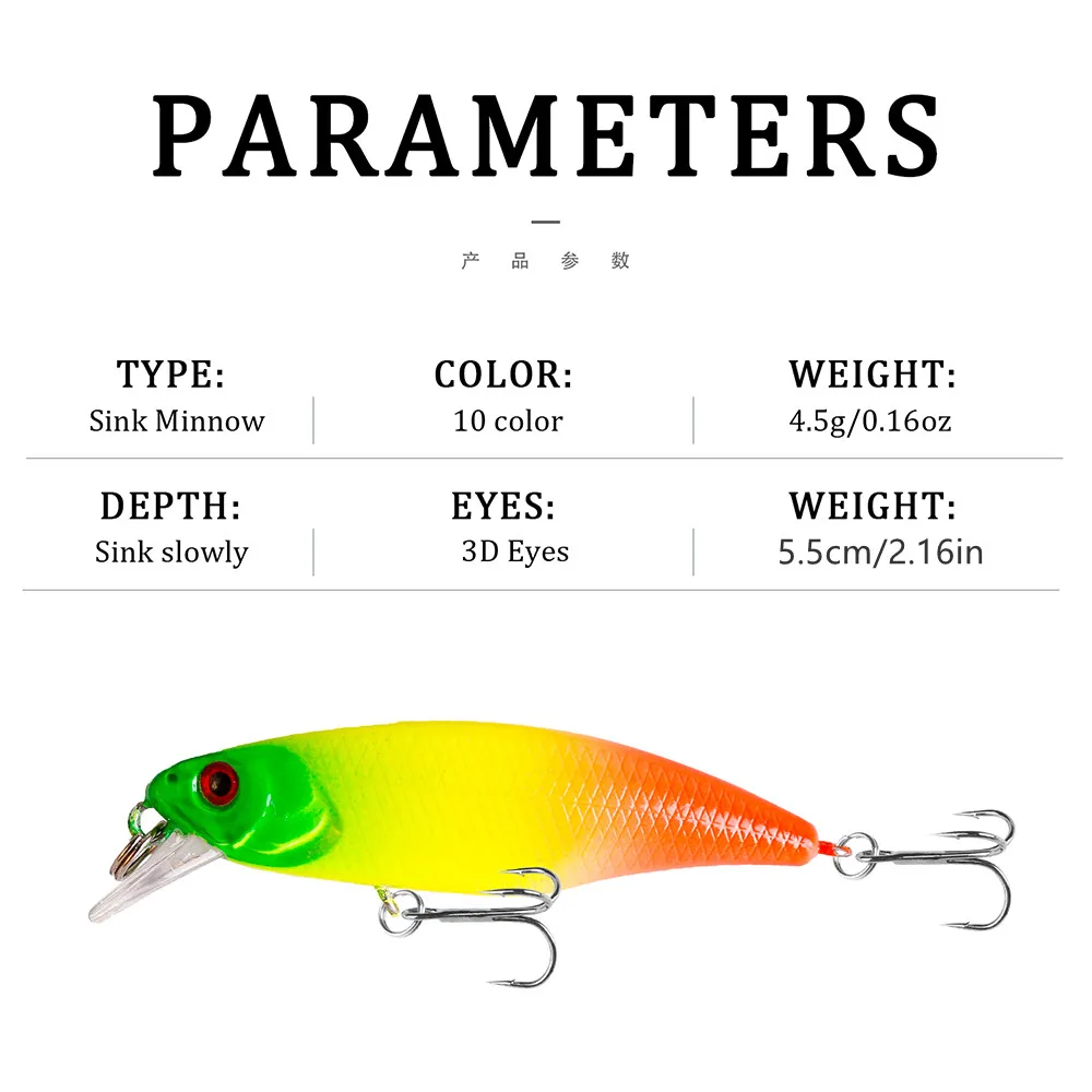 Mini señuelo de Pesca de pececillo, 1 piezas, 5,5 cm, 4,5g, cebo duro Artificial, ojos 3D, Crankbait, Lucio, Wobblers, aparejos de Pesca