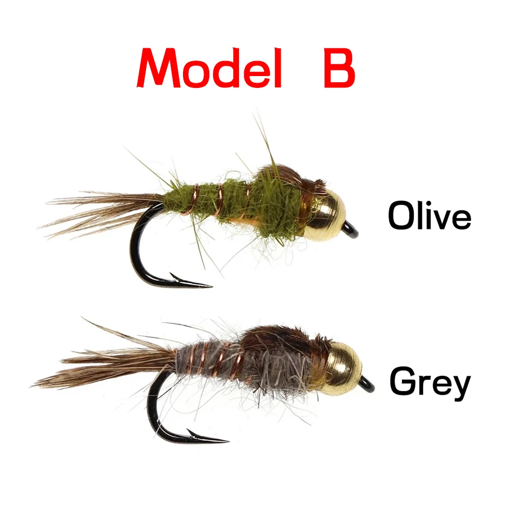 Bimoo 40PCS Clásico # 14 costilla dorada/marrón oreja de liebre ninfa mosca trucha pesca ninfa húmeda mosca Caddis larva mayfly nieve insectos Scuds - imagen 4