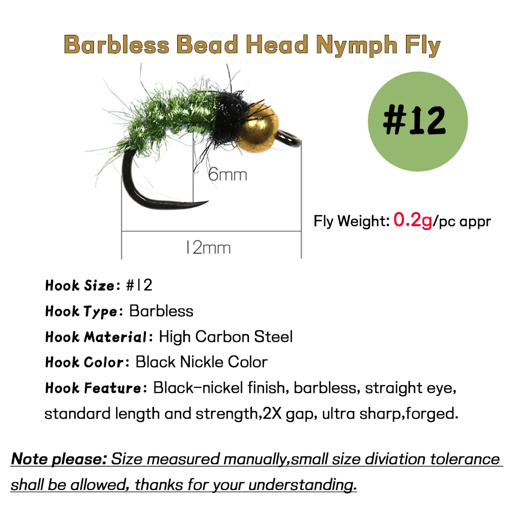 WIFREO-señuelo de pesca de insectos artificiales, 6 piezas, cabeza de cuentas de latón, hundimiento rápido, Mosca de Ninfa, trucha, #12 - imagen 2