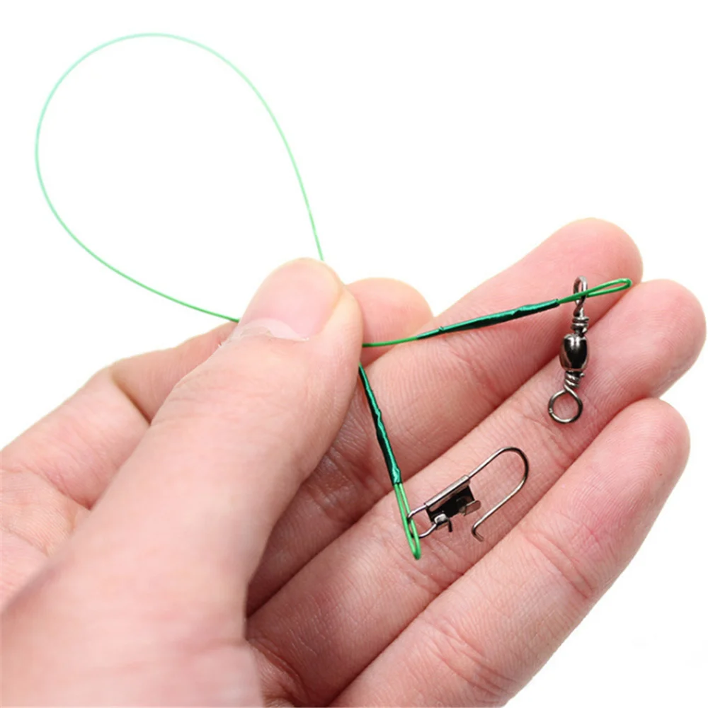 20 unids/lote línea de Pesca de acero antimordida 15cm-30cm líder de alambre de acero con plomo de Pesca giratorio accesorios de alambre de rastreo Pesca - imagen 5