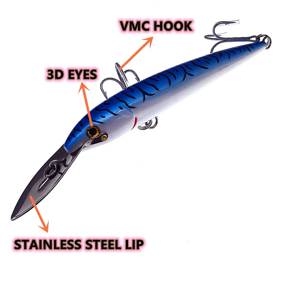 SWOLFY-SEÑUELOS DE pesca de atún, 1 piezas, 130mm/32,5g, 185mm/60g, señuelos de mar de gran hundimiento, señuelos de pececillo, anzuelos VMC - imagen 5