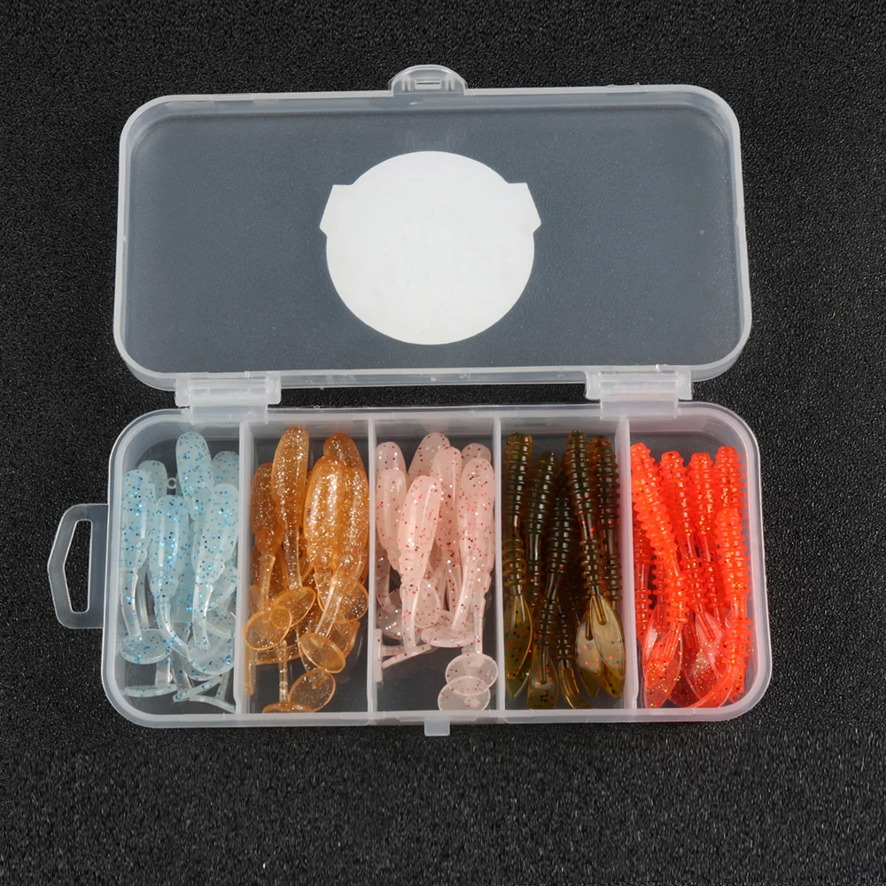 ATUENO-Juego de Señuelos de Pesca, Mini señuelo de gusano suave Jerkbait, señuelo de roca oceánica, plantilla de lubina, Kit de cebo suave, 50 piezas - imagen 3
