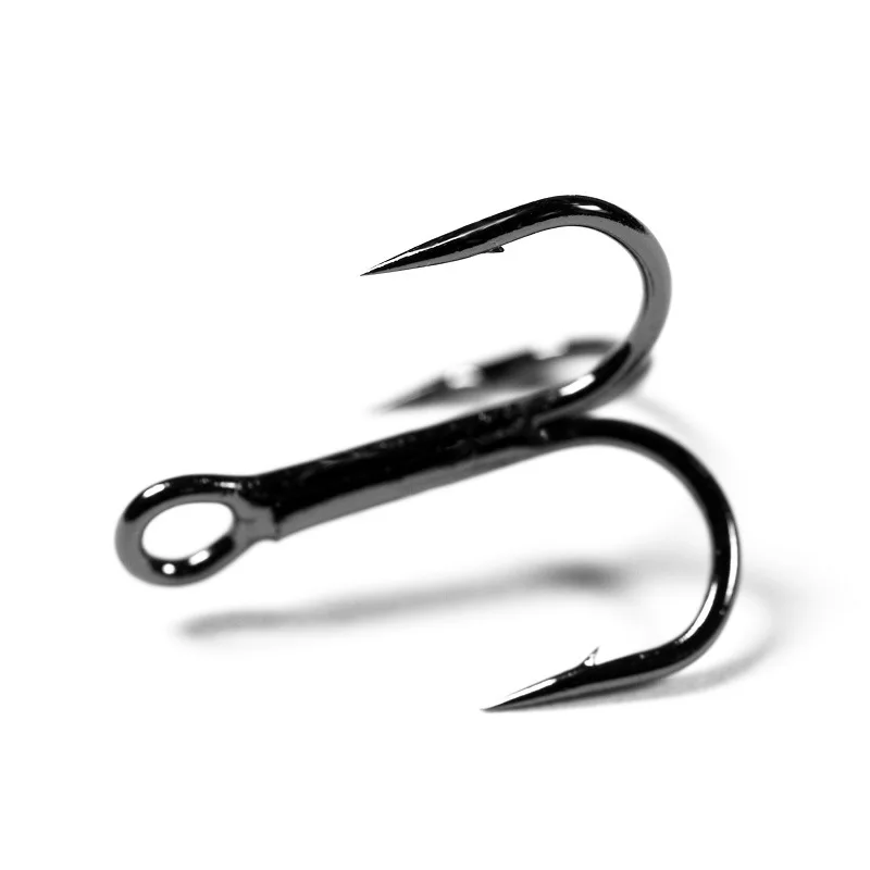 Anzuelo de pesca negro de acero de alto carbono, anzuelos volteados triples, aparejos de pesca, curva redonda, agudos para lubina, 2 #4 #6 #8 #10 #, 10 piezas por lote - imagen 2