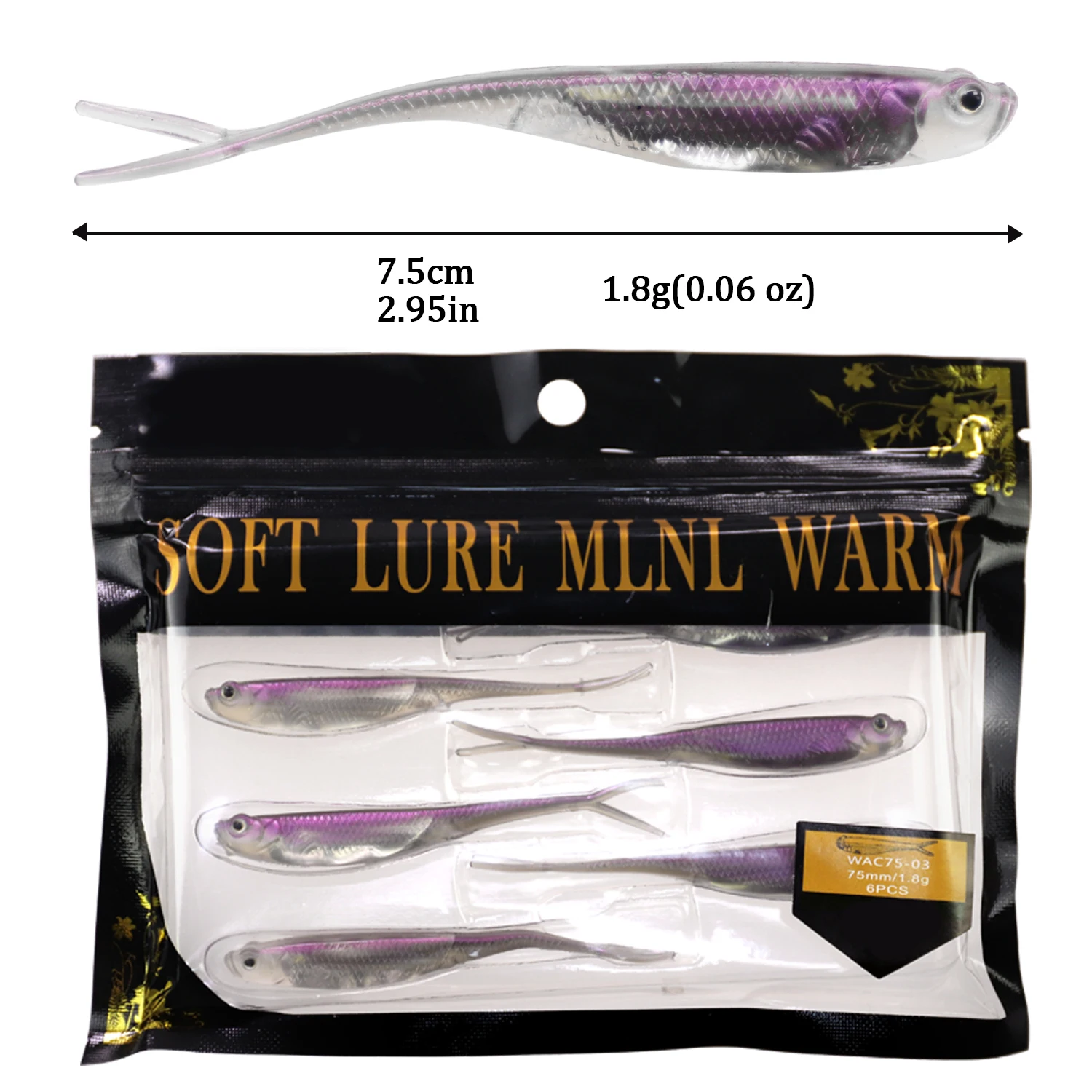 Señuelos blandos de pesca, 6 uds., 7,5 cm, 1,8g, cebo suave Jerk Shad, gusano de pesca, Swimbaits, señuelo suave de silicona para pesca de carpa