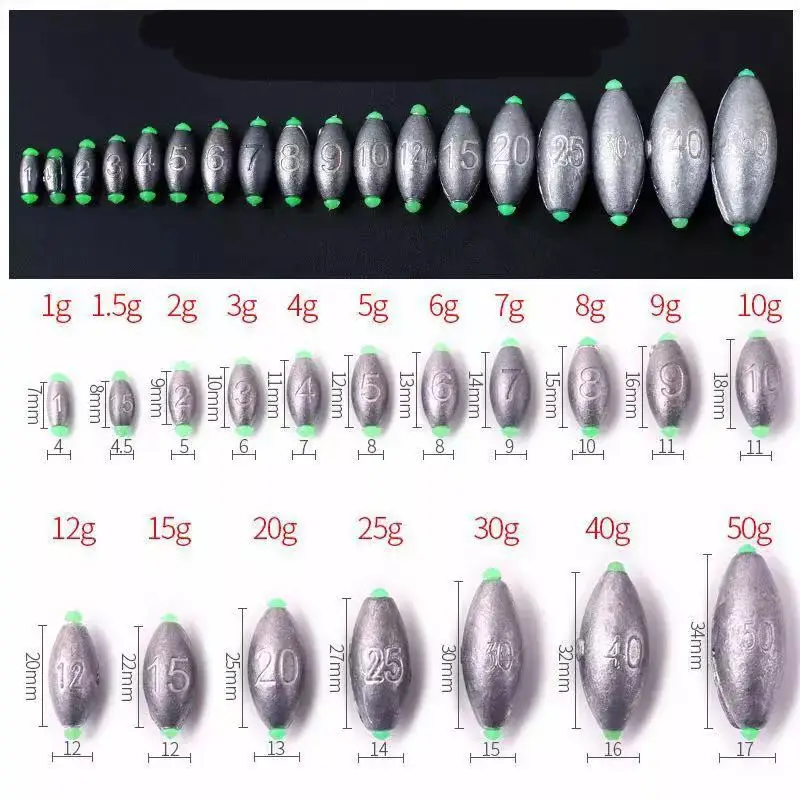 Plomo de peso para pesca, 5 uds./10 Uds., 2g-30g, forma de oliva, plomos antideslizantes, accesorios de pesca de carpa - imagen 2
