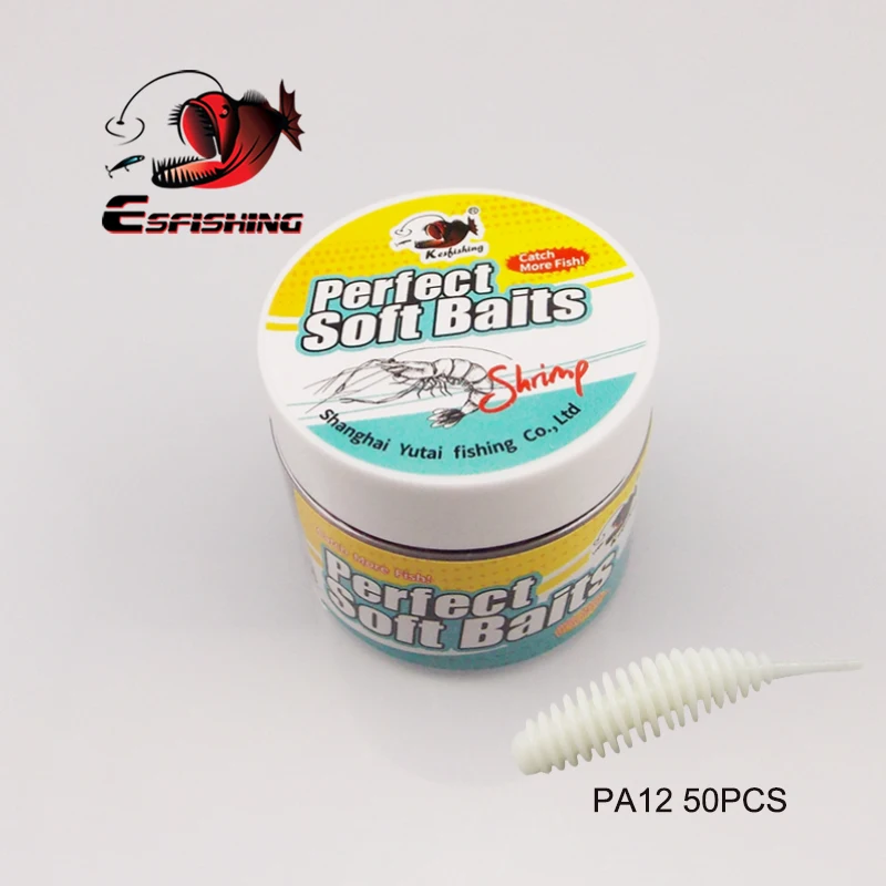 ESFISHING Mini señuelo de gusano de pesca Tanta 38mm 50 Uds Leurre Peche Bass trucha cebos de plástico blando pescado hielo invierno isca artificial - imagen 3