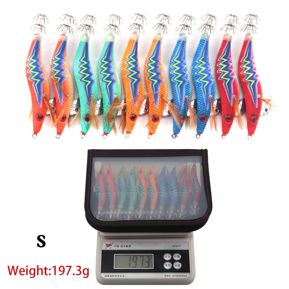 10 Uds. De cebo luminoso de madera para camarones falsos, plantilla de calamar Wobbler, señuelo de sepia, camarones de madera con 2,5 #   3.0 #   3.5 #   Sub cebo de carretera con anzuelo de calamar - imagen 3