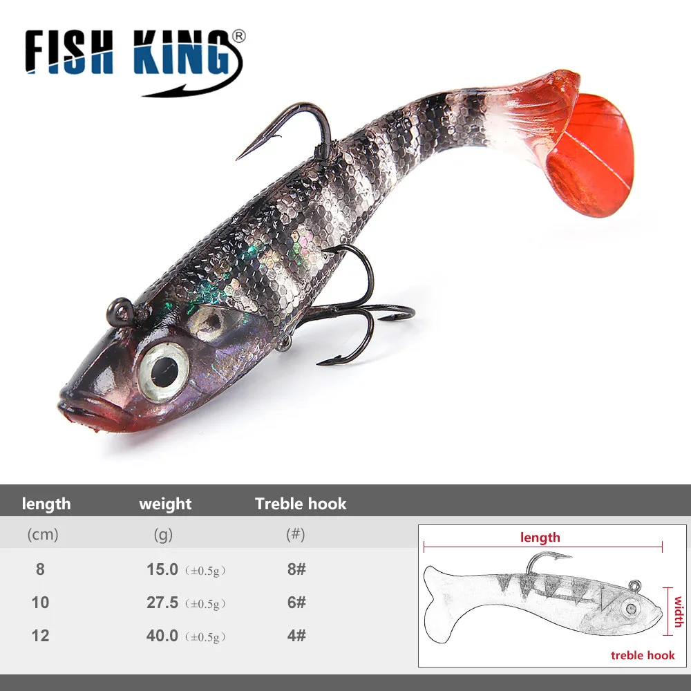 FISH KING-señuelo de pesca de silicona, cebo suave realista con anzuelo triple, cabeza de plantilla Crankbait, ojos 3D, 10 colores, 8/10/12CM - imagen 3
