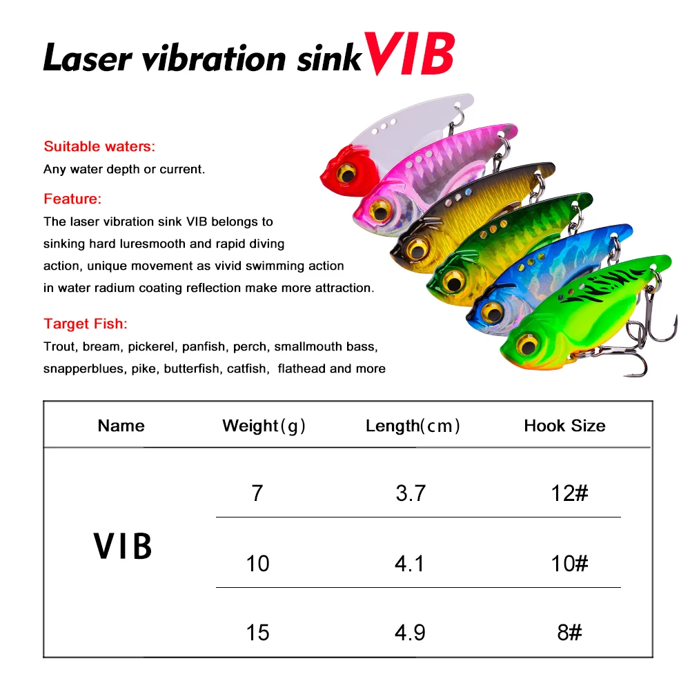 Proberos-señuelo de pesca de 7g-10g-15g, señuelo de cuchara grande con ganchos, de 6 colores cebo de pesca, VIB, cebo duro grande, nuevo conjunto, 5 uds./lote - imagen 5