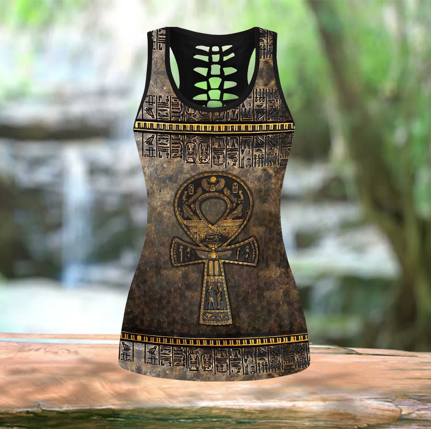Ankh-Conjunto de camiseta sin mangas y Leggings con estampado 3D del Antiguo Egipto para mujer, mallas largas para Fitness, pantalones de Yoga, LKB-27 - imagen 2