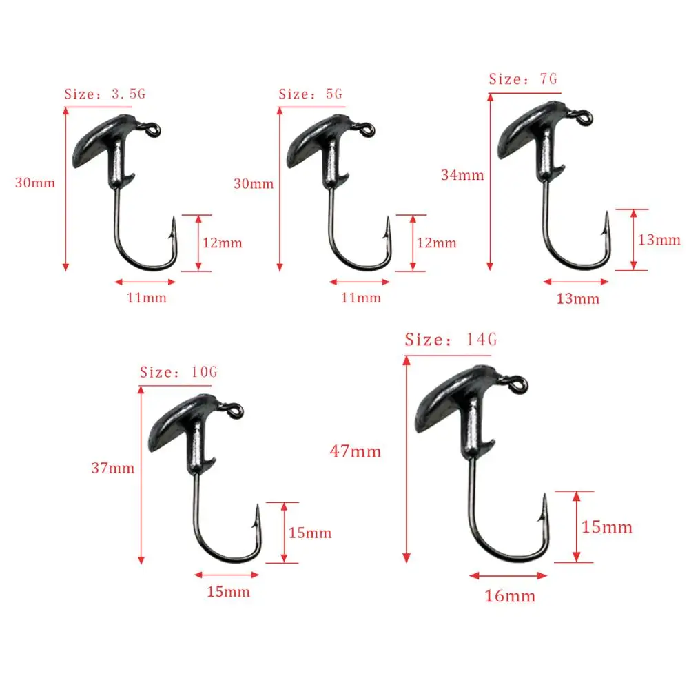 5 unids/lote anzuelos con cabeza de anzuelo 5g 14g vaso con cabeza con plomo anzuelo para señuelo suave gusano anzuelos de púas con cabezal de púas de acero rico en carbono - imagen 2