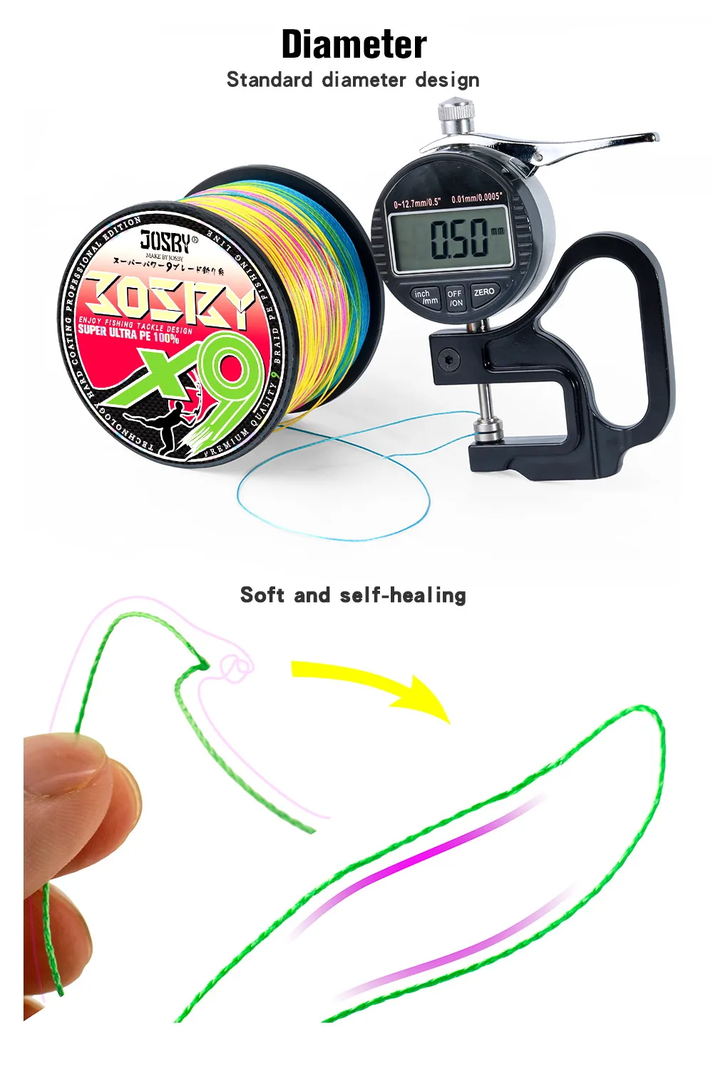 Experimente lo último en la calidad de la línea de pesca con el diseño de diámetro suave y de autouración de Koska