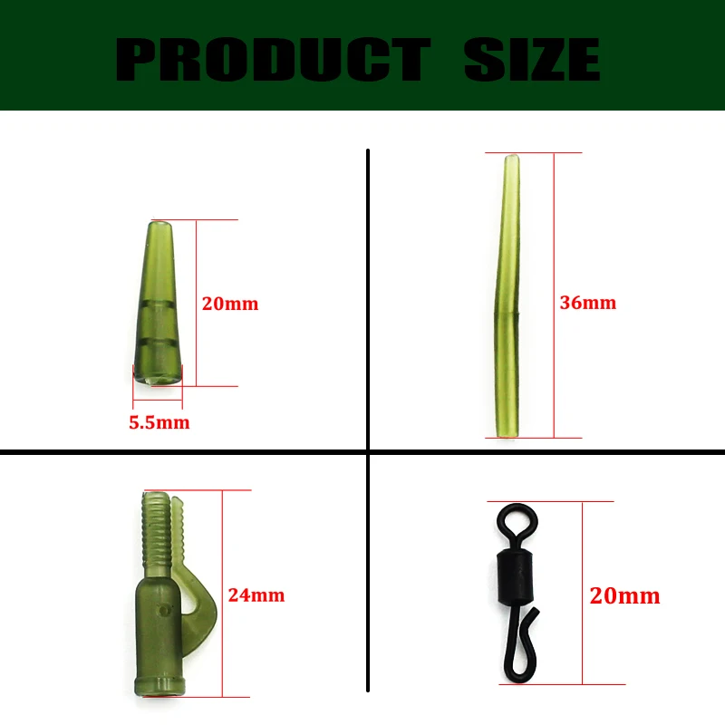 Accesorios de pesca de carpa, 40 unidades, pinza de plomo, cola giratoria de cambio rápido, mangas antienredos de goma, aparejos de pesca de carpa gruesos - imagen 3