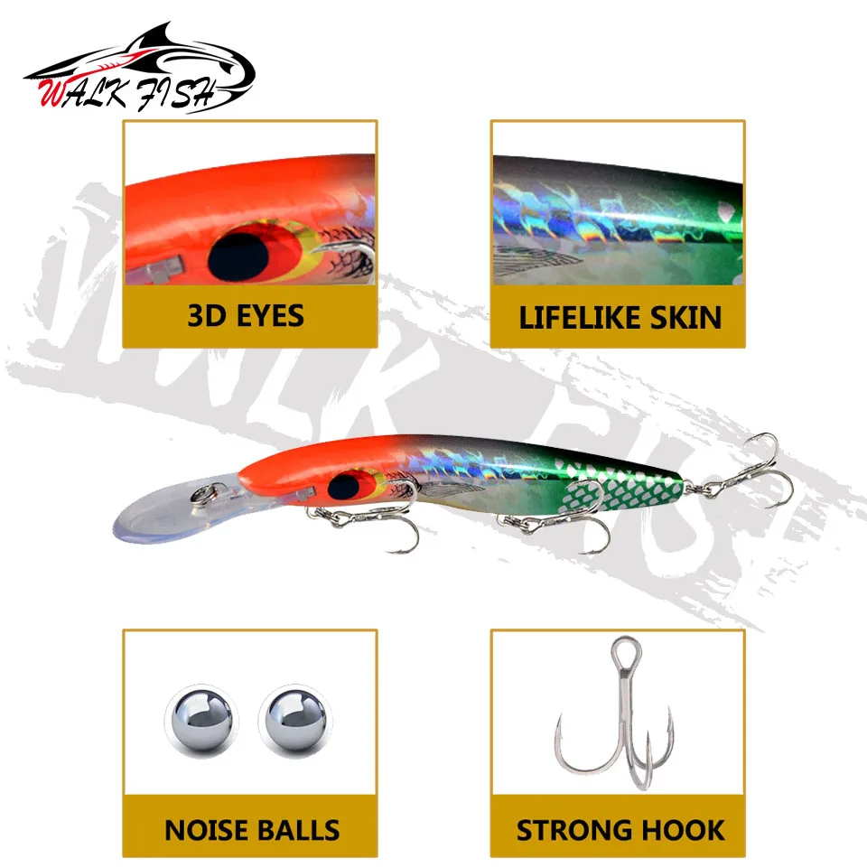 WALK FISH-Señuelos de Pesca de 16cm, anzuelos de Pesca de 26g para buceo profundo, 8M + Crankabits duros, Wobblers, aparejos de Pesca de calidad, 1 unidad - imagen 4