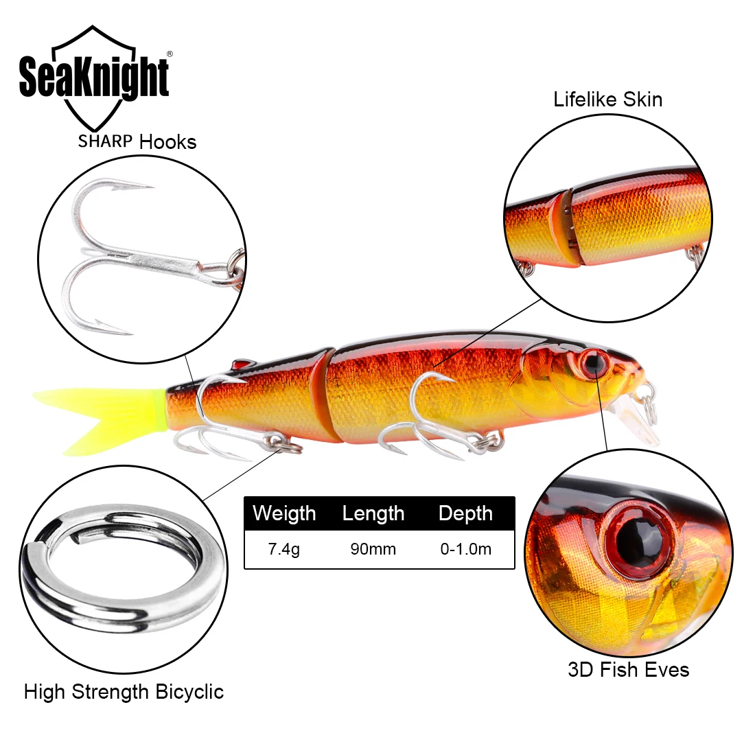 SeaKnight marca SK044 pececillo suspendido 1 pieza señuelo de pesca cebos artificiales pesca Wobblers Minnow 7,4g 90mm multicolor disponible - imagen 4