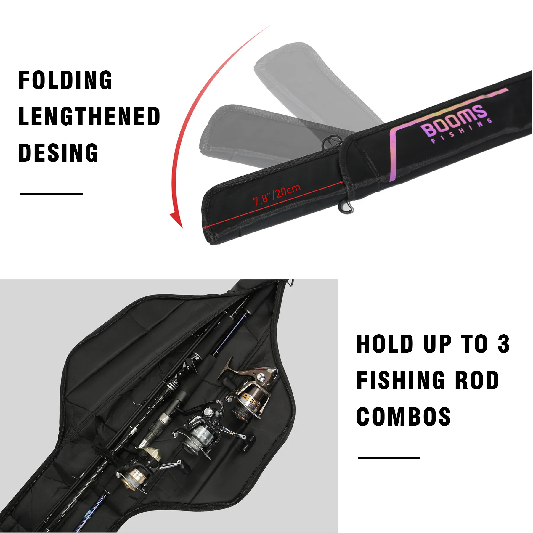 Booms Fishing PB3-bolsa para caña de pescar, estuche de almacenamiento para poste de 130 cm a 215 cm, plegable, para carrete de pesca de varios tamaños - imagen 3