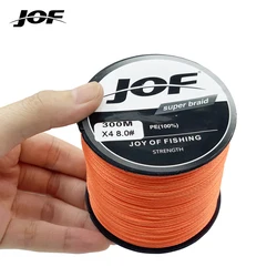 JOF Pesca-sedal de Pesca de PE trenzado, 4 hebras, alambre de mosca de 300M, multifilamento de carpa, herramienta Multicolor japonesa, línea de mar súper fuerte