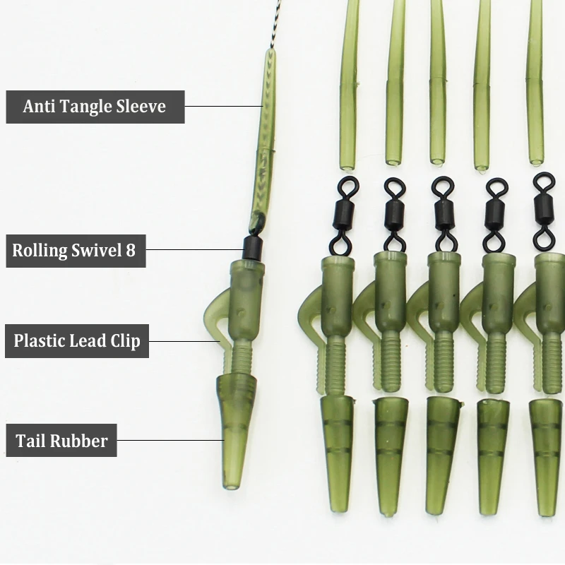Mosodo-accesorios de pesca de carpa, Clip de plomo, cola giratoria de cambio rápido, mangas antienredos de goma para aparejos de pesca de carpa - imagen 5