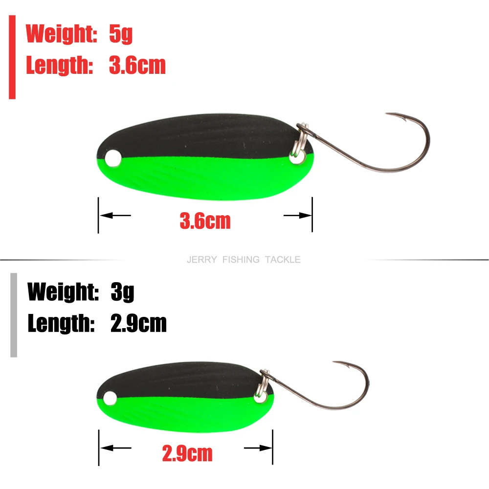 Jerry Triones 3g 5g cucharas de pesca de alta calidad cucharas de trucha de un solo gancho área Señuelos de pesca de trucha señuelos duros de dos colores laterales - imagen 4
