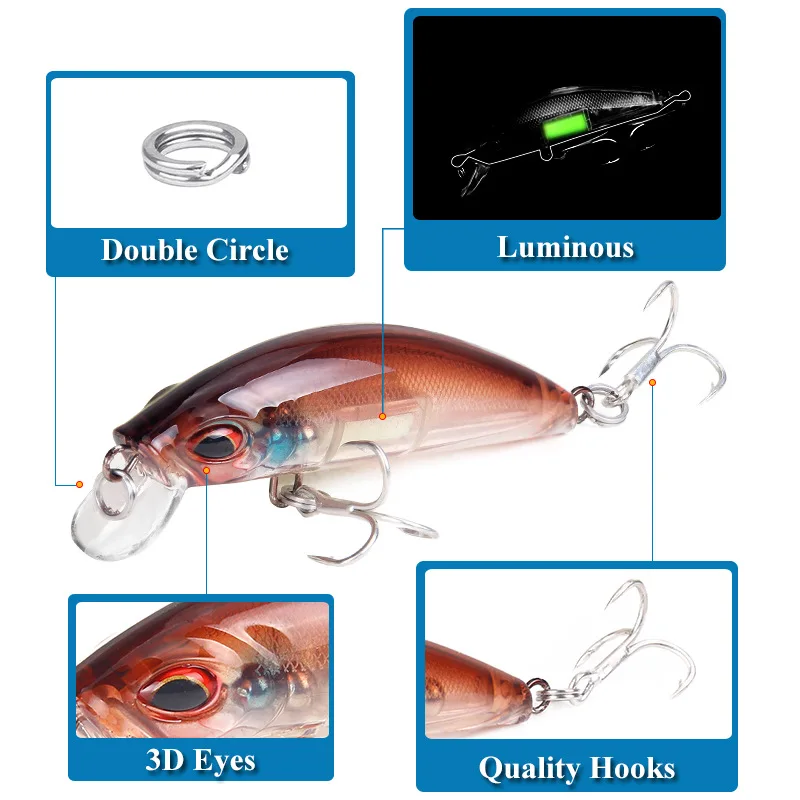1 Uds. Señuelos de Pesca luminosos con ojos 3D, 7cm, 11,5g, plantilla que se hunde, Wobblers, cebo duro, Crankbait Artificial, Pesca nocturna