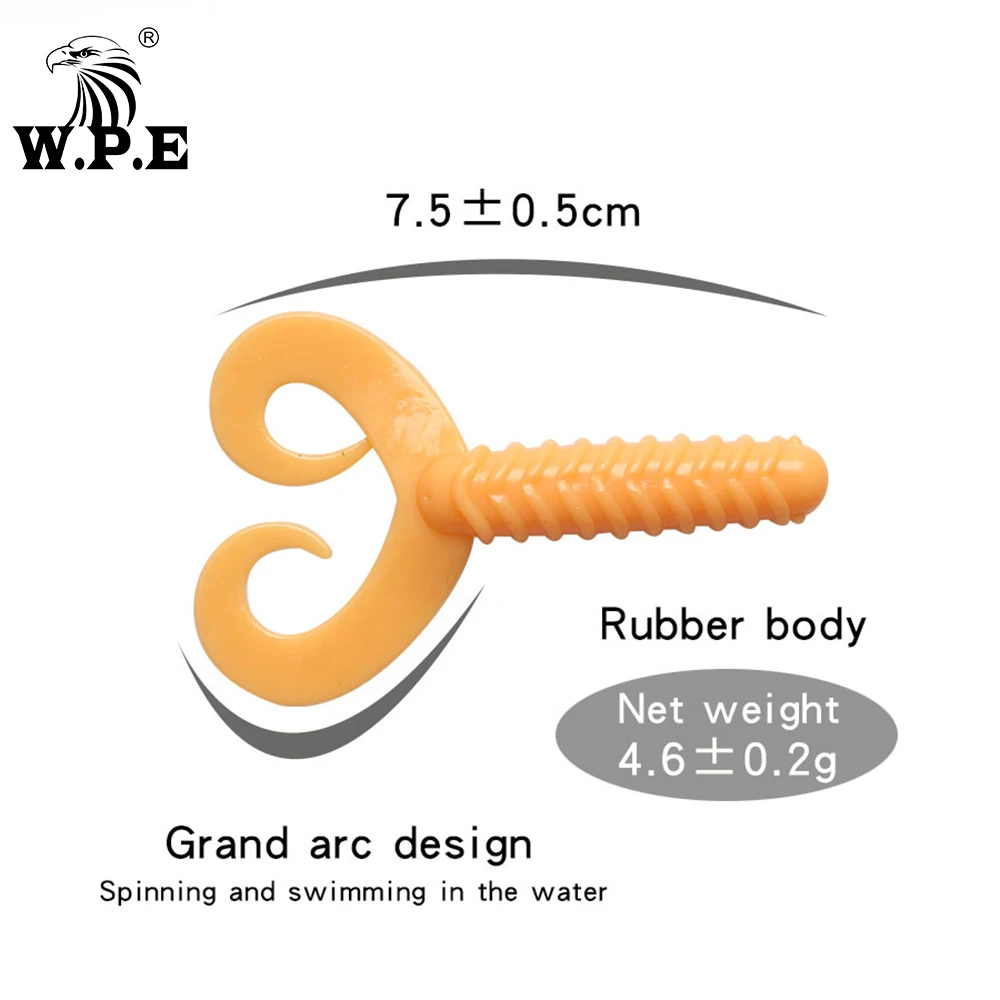 W.P.E-señuelo suave Multicolor, cebo de pesca de cola bifurcada de silicona, de goma, cuerpo suave, para nadar, para carpa, 75mm, 5 unidades por lote - imagen 2