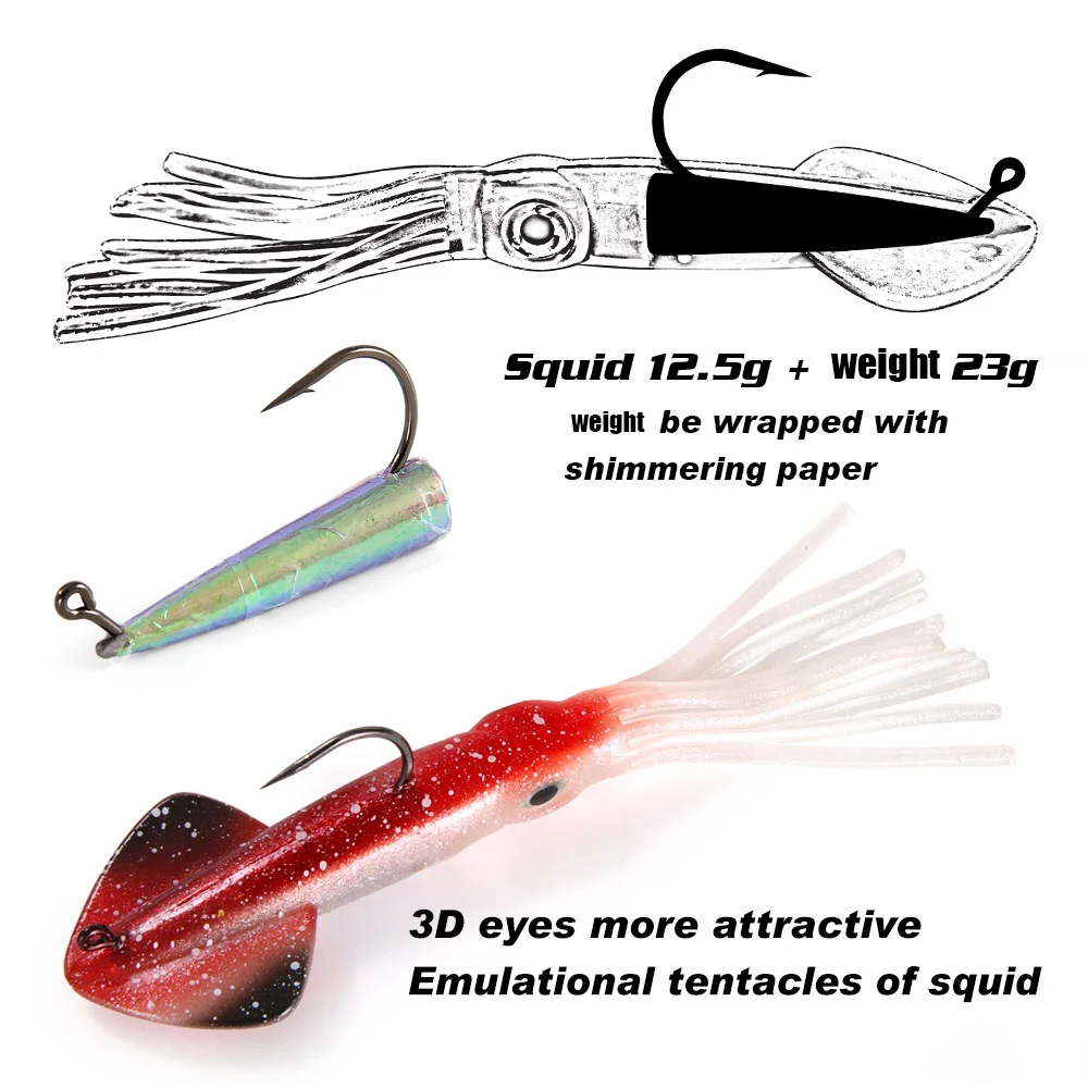 Señuelo de pesca suave de Calamar, cebo Wobbler de mar, 2 piezas, 14cm/35g - imagen 3