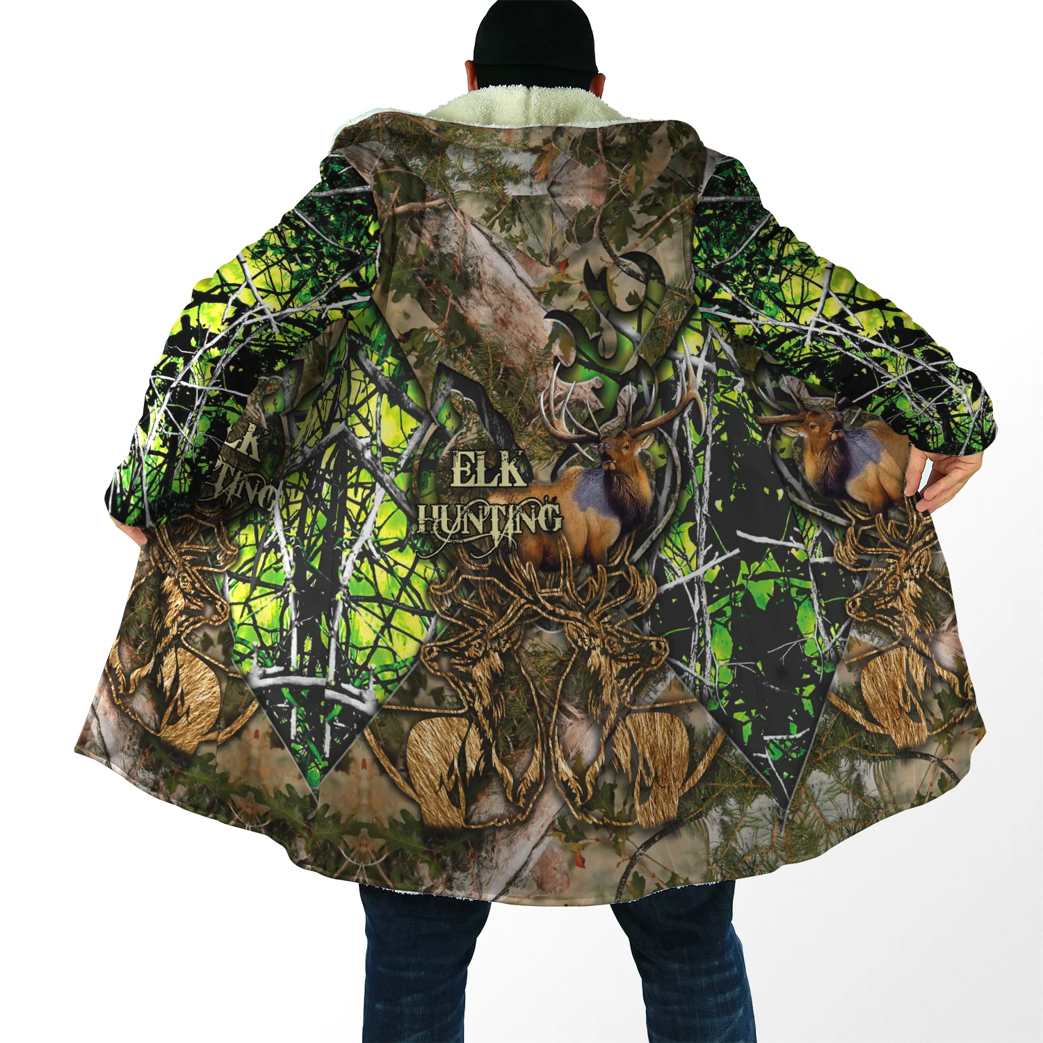 Capa de moda de invierno 2024 para hombre, capa con capucha de lana gruesa con estampado 3D de caza de alce/cervo, capa cálida informal Unisex DP09 - imagen 2