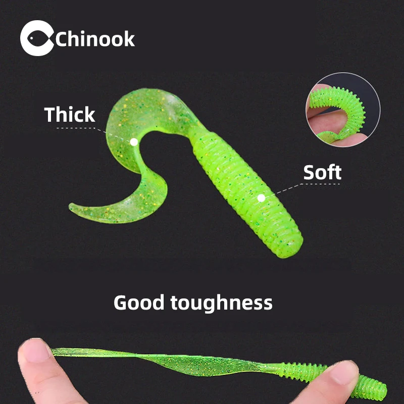 Chinook-Señuelos de Pesca de silicona blanda, 50mm, 70mm, 10 piezas, gusanos, cebo Artificial - imagen 3