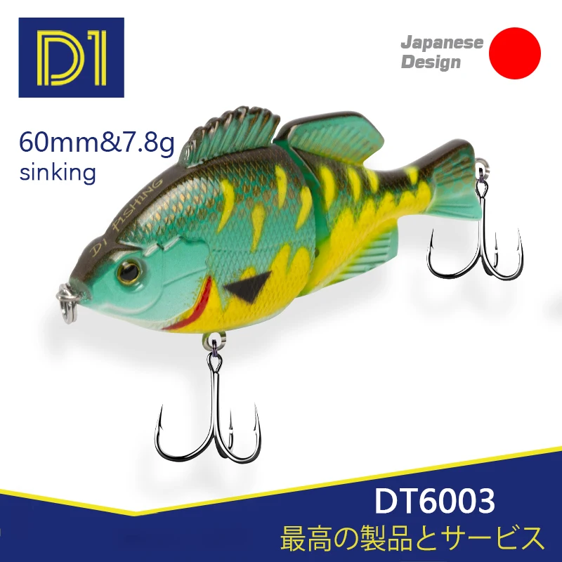 Señuelo Swimbait multisección D1 60mm con ojos 3D para Lucio