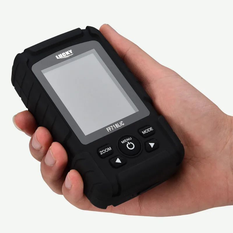 LUCKY-Localizador de peces portátil, frecuencia de Sonar Dual, pantalla LCD a Color de 2,8 pulgadas, 200KHz, 83KHz, 328 pies, detección, menú ruso